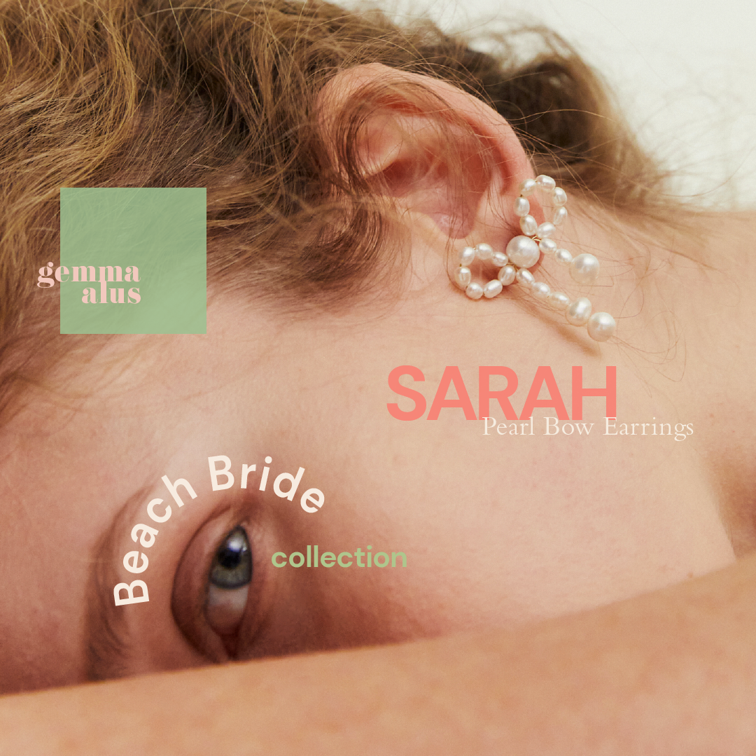 Gemma Alus Japan The Beach Bride Collection Sarah pearl bow earrings